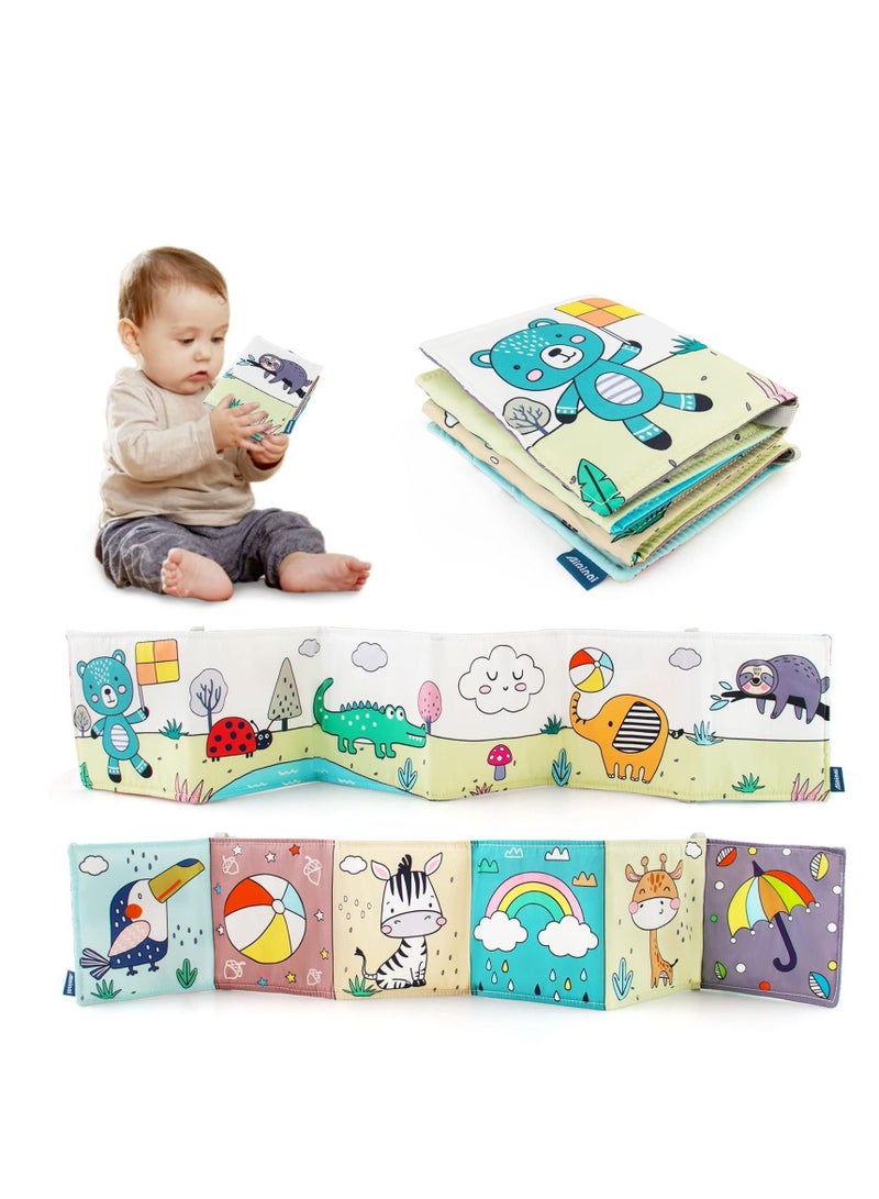 Baby Toys Soft Folding Cloth Book, Colorful Patterns, High Contrast Sensory Activity Not Easy to Tear, Touch and Feel Visually Stimulates Brain Development of Babies 0-12 Months