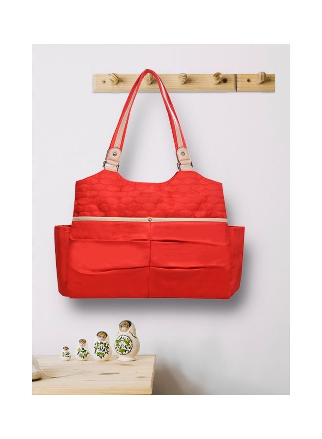 Fashion Diaper Tote Bag With Zipped Pocket - Red