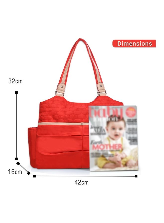 Fashion Diaper Tote Bag With Zipped Pocket - Red