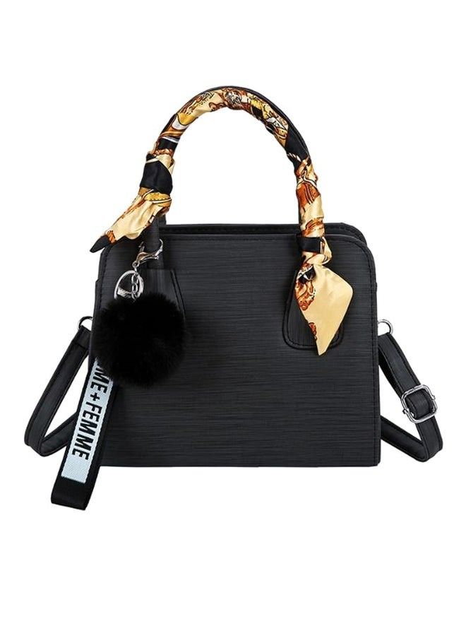Black/Gold Satchel Bag with Detachable Strap and Zip Closure
