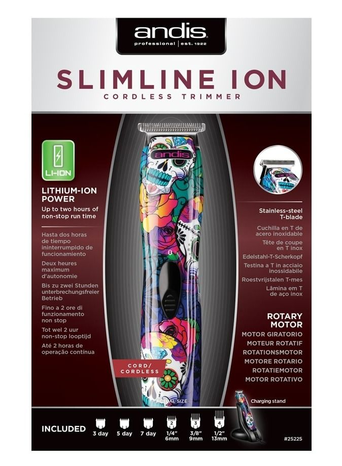 Andis Slimline ion multicolor cordless 25225 T-Blade trimmer | Multi Purpose Hair and Beard Trimmer | Trimmer for Men & Women | Rechargeable hair clipper with Powerful Motor