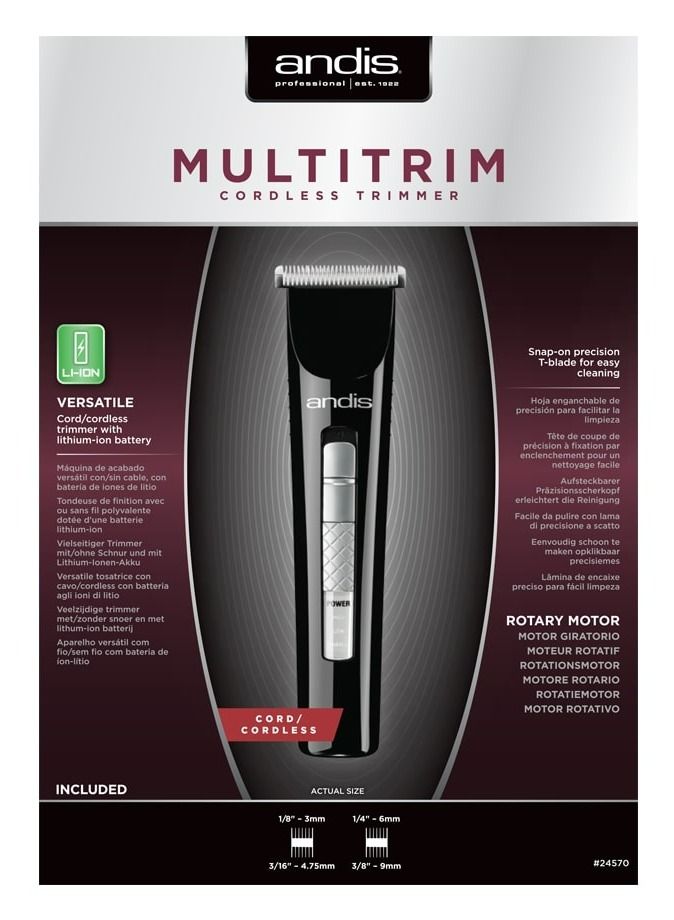 Andis Multi trim Cordless Trimmer 24570 For Men | Multi Purpose Hair and Beard Trimmer | Cordless hair clipper for close hair cutting & head shaves | Rechargeable hair clipper with Powerful Motor