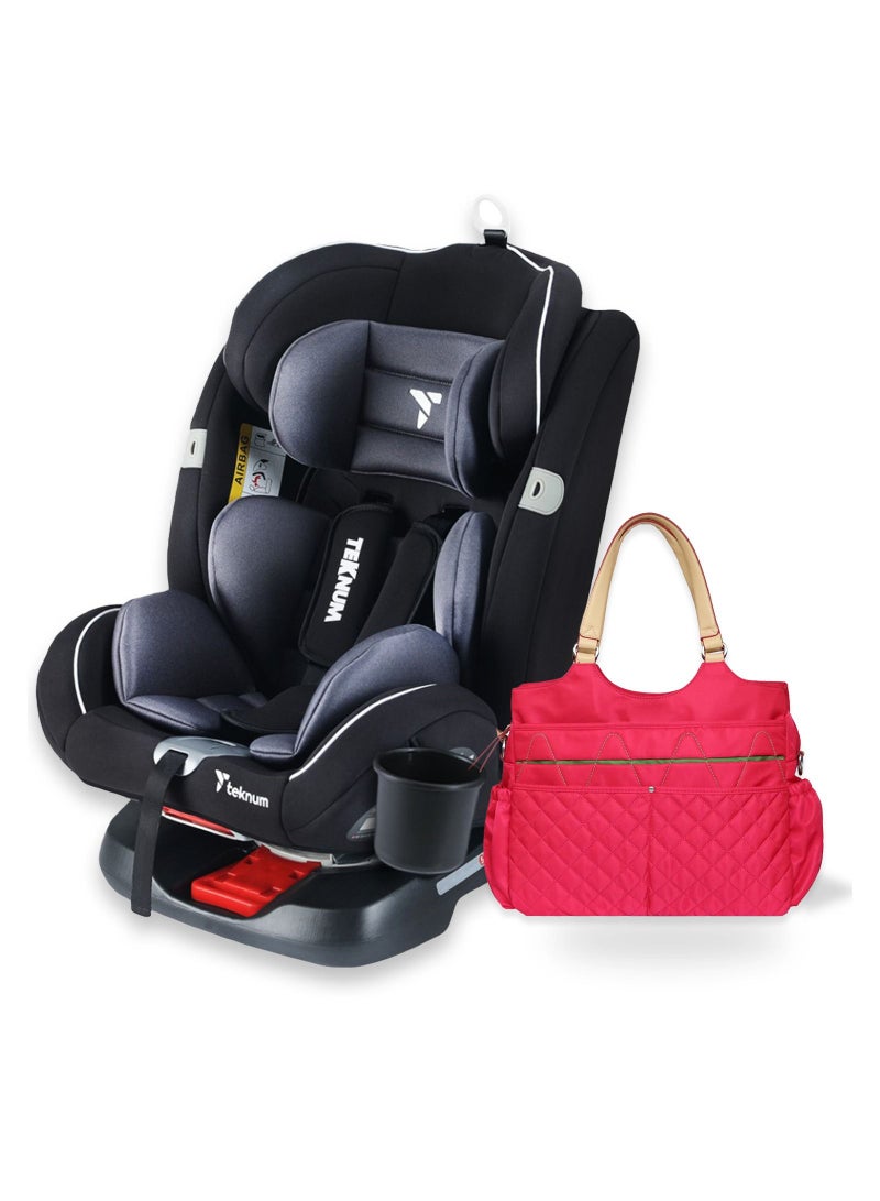 Evolve 360 Car Seat (0 - 12Yrs) With Sunveno Fashion Diaper Bag - Grey