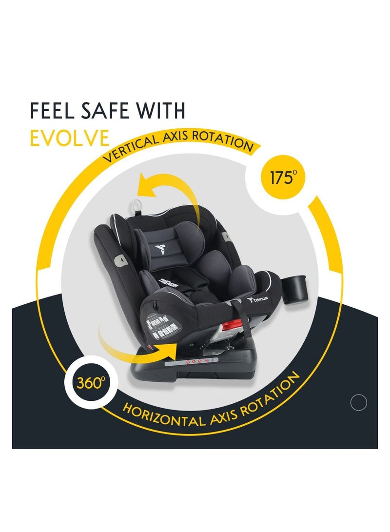 Evolve 360 Car Seat (0 - 12Yrs) With Sunveno Fashion Diaper Bag - Grey