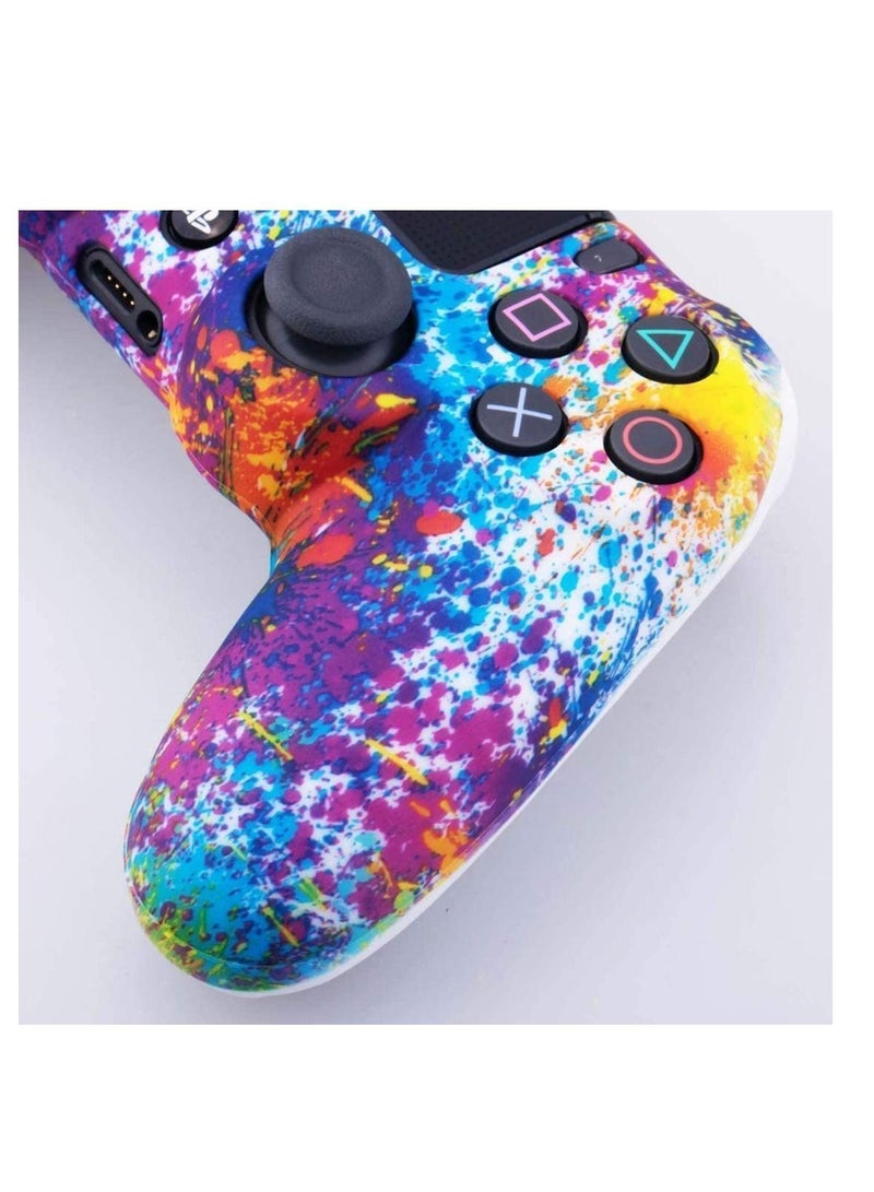 Skin Water Transfer Printing Camouflage Silicone Cover Case for Sony PS4 Slim Pro Dualshock 4 Controller 1 Spashing Paint with Thumb Grips