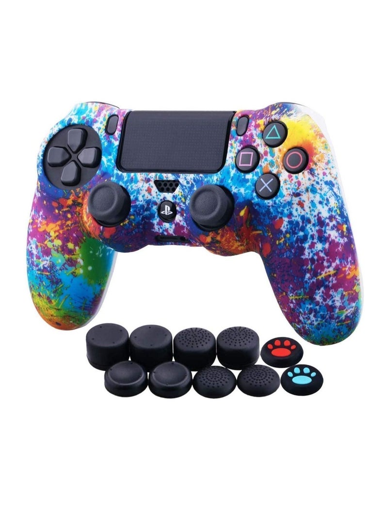 Skin Water Transfer Printing Camouflage Silicone Cover Case for Sony PS4 Slim Pro Dualshock 4 Controller 1 Spashing Paint with Thumb Grips
