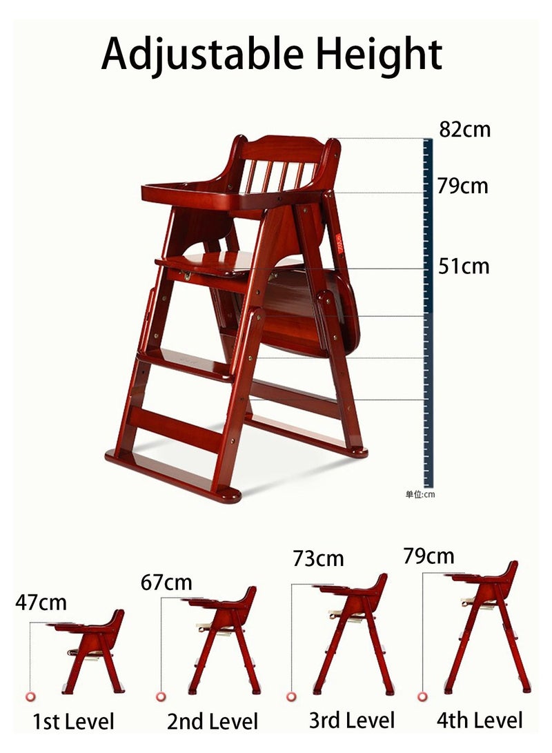 Baby High Chair Wooden Design Foldable Dinning with Adjustable Hight