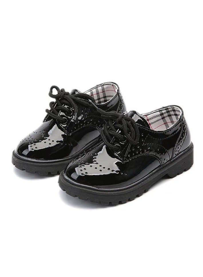 Children's black patent leather British style leather shoes