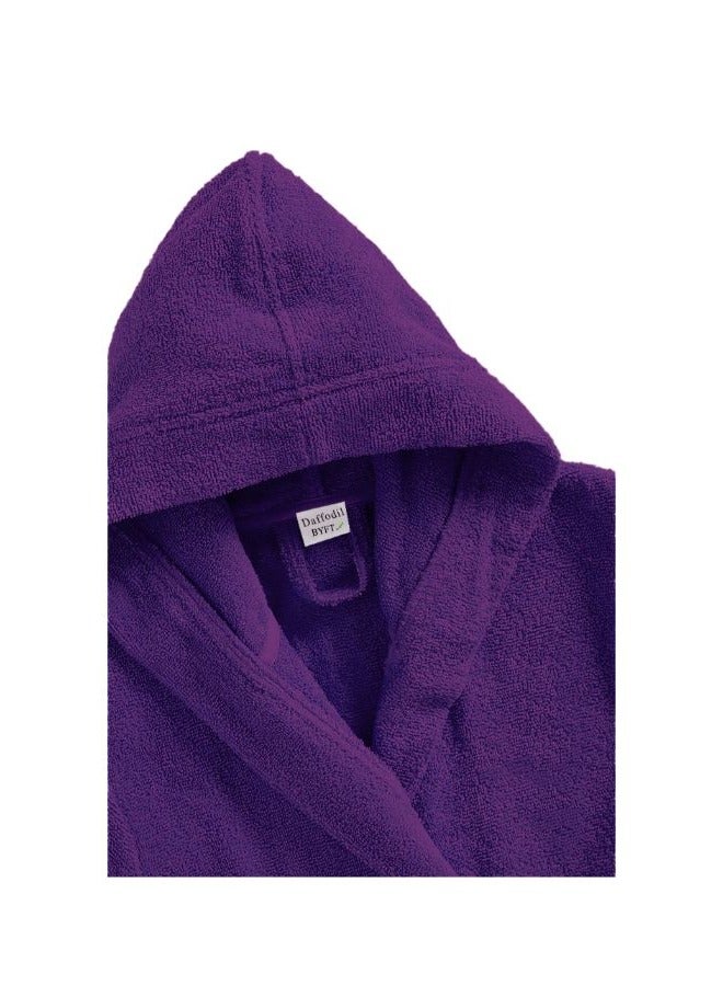 Daffodil (Purple) Premium 8yr Kids Hooded Bathrobe, 100% Terry Cotton Highly Absorbent and Quick dry, Hote1 and Spa Quality Bathrobe for Boy and Girl-400Gsm