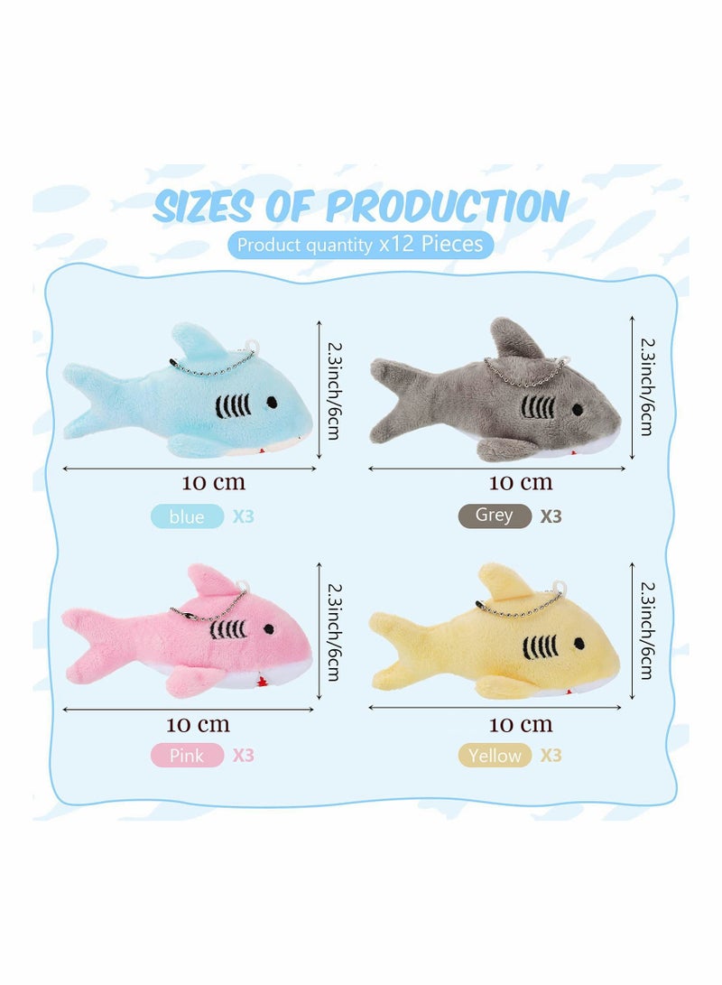 12 Pcs Mini Stuffed Animal Soft Shark Plush Toys Shark Party Favors Shark Party Bag Tiny Ocean Animal Toys for Baby Toddlers Kids Stocking Stuffs 10CM