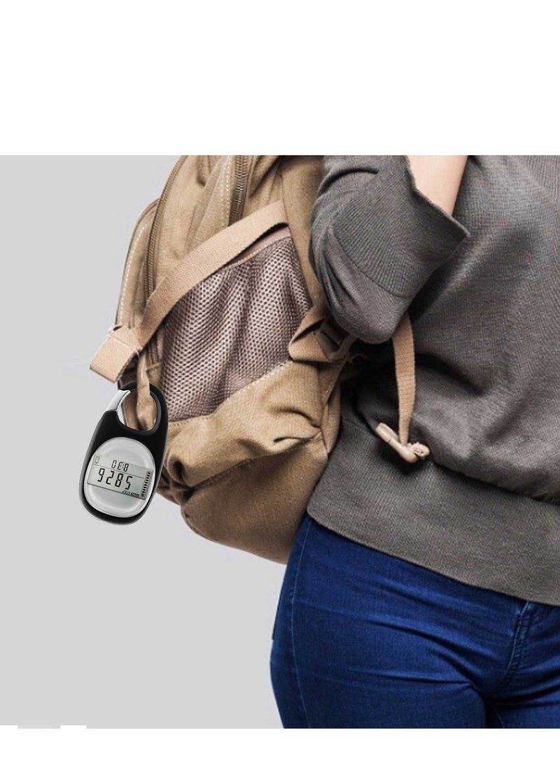 3D Pedometer Clip On Walking Step Counter for Men Women Kids Track Steps and Miles Km Calories Burned Activity Time 7 Days Memory Black