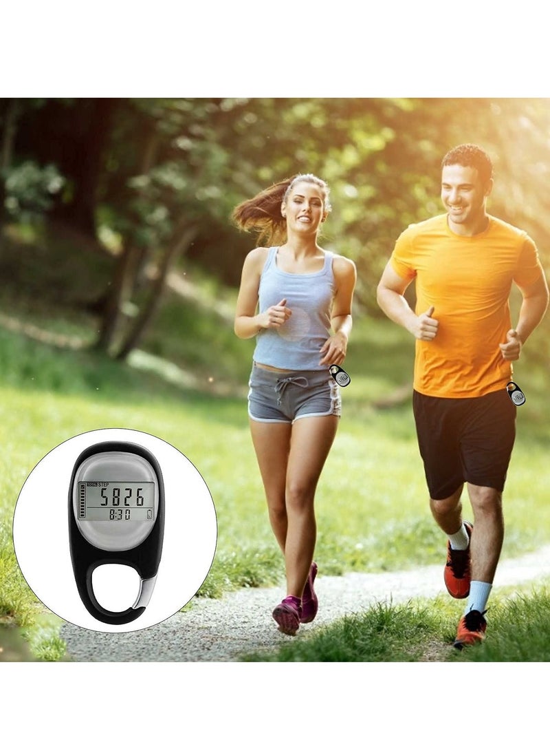 3D Pedometer Clip On Walking Step Counter for Men Women Kids Track Steps and Miles Km Calories Burned Activity Time 7 Days Memory Black