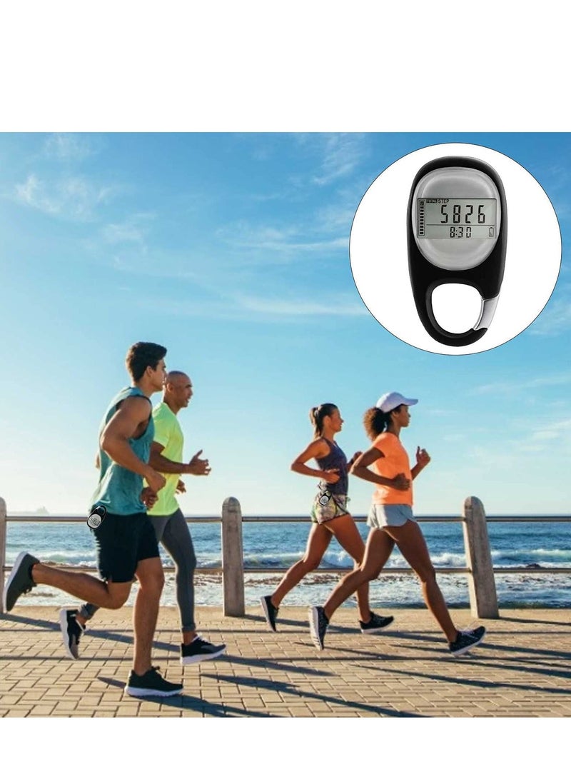 3D Pedometer Clip On Walking Step Counter for Men Women Kids Track Steps and Miles Km Calories Burned Activity Time 7 Days Memory Black