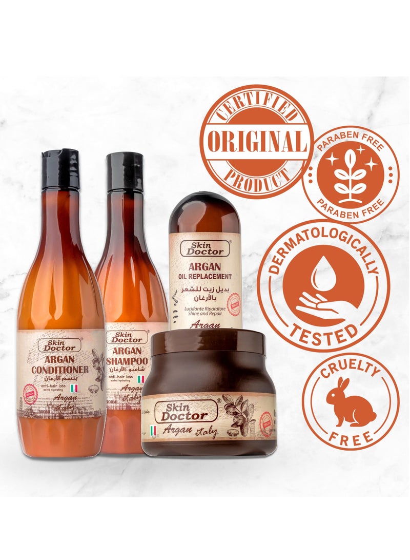 Skin Doctor Argan Oil Set (Argan Shampoo - Argan Conditioner - Argan Hair Mask - Argan Oil Replacement) Hair Care for Dry, Damaged Hair - All Hair Types - Shine and Repair - Renewing Argan Oil for Hair Treatment
