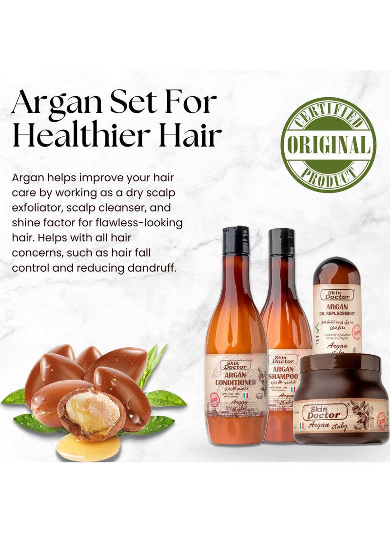 Skin Doctor Argan Oil Set (Argan Shampoo - Argan Conditioner - Argan Hair Mask - Argan Oil Replacement) Hair Care for Dry, Damaged Hair - All Hair Types - Shine and Repair - Renewing Argan Oil for Hair Treatment