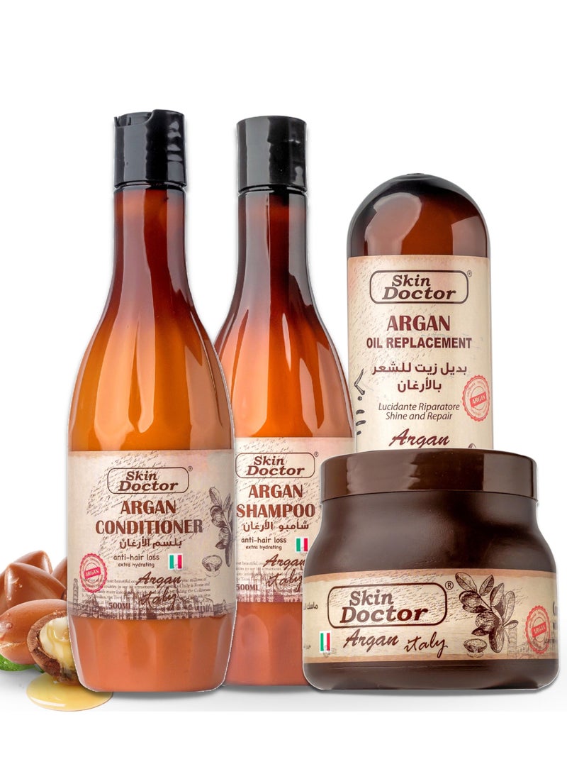 Skin Doctor Argan Oil Set (Argan Shampoo - Argan Conditioner - Argan Hair Mask - Argan Oil Replacement) Hair Care for Dry, Damaged Hair - All Hair Types - Shine and Repair - Renewing Argan Oil for Hair Treatment