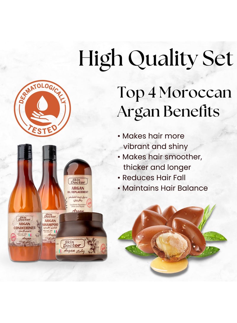 Skin Doctor Argan Oil Set (Argan Shampoo - Argan Conditioner - Argan Hair Mask - Argan Oil Replacement) Hair Care for Dry, Damaged Hair - All Hair Types - Shine and Repair - Renewing Argan Oil for Hair Treatment