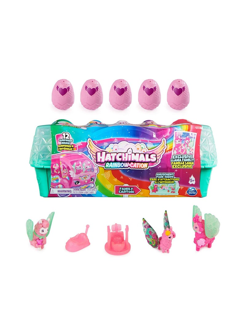 Hatchimals CollEGGtibles, Rainbow-Cation Llama Family Carton with Surprise Playset, 10 Characters, 2 Accessories