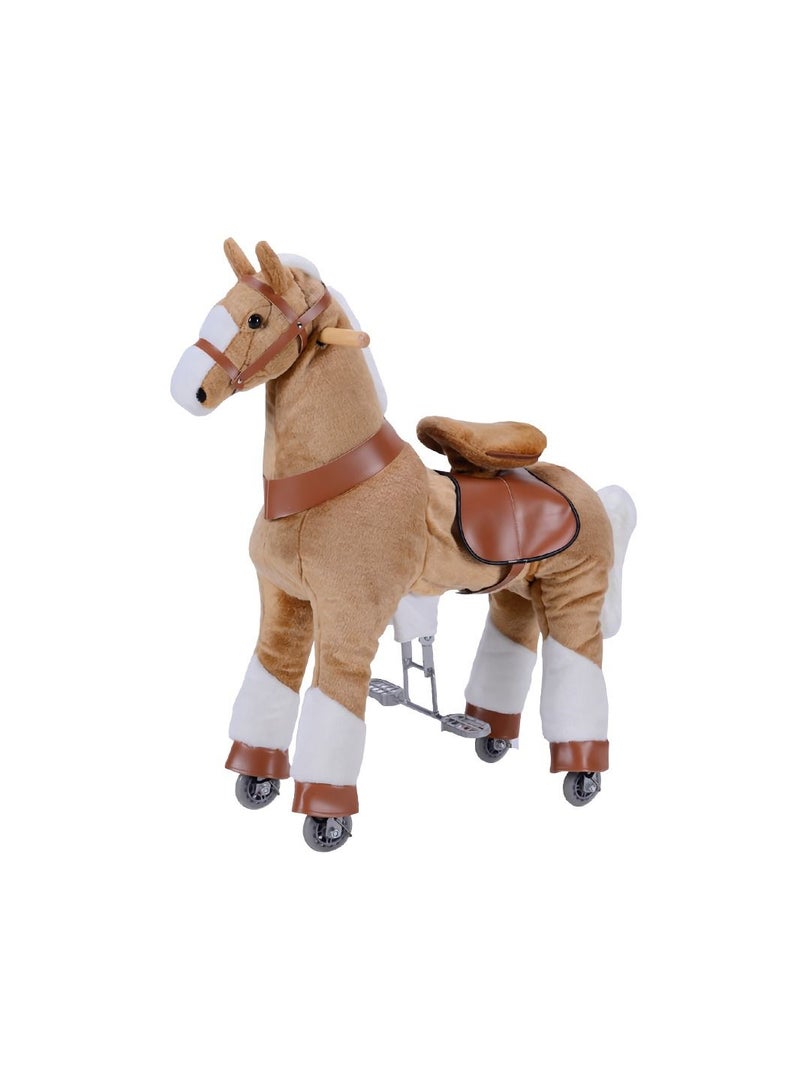 Horse Ride on Toy for Toddlers Ride on Rocking Horse Toy Plush Walking Pony Mechanical Riding Horse Medium Size for Age 5-12（Brown and White）