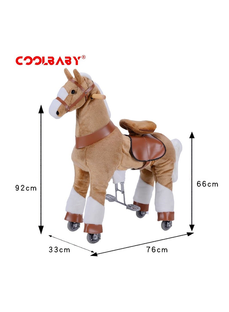 Horse Ride on Toy for Toddlers Ride on Rocking Horse Toy Plush Walking Pony Mechanical Riding Horse Medium Size for Age 5-12（Brown and White）