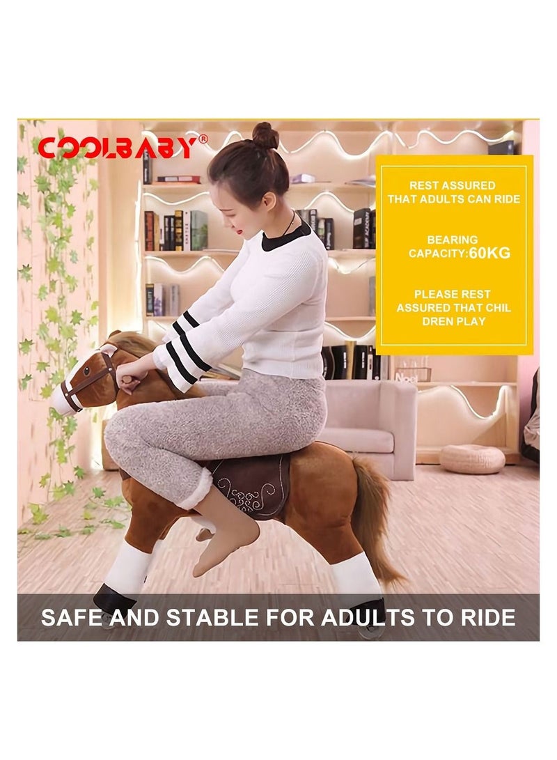 Horse Ride on Toy for Toddlers Ride on Rocking Horse Toy Plush Walking Pony Mechanical Riding Horse Medium Size for Age 5-12（Brown and White）