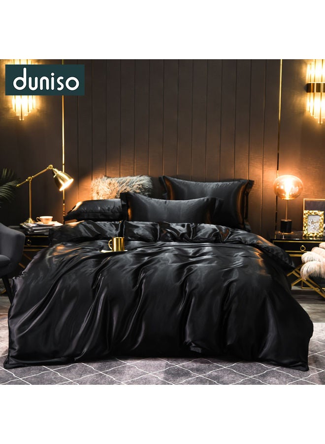 4-Piece Bedding Set Polyester Black 200x230cm