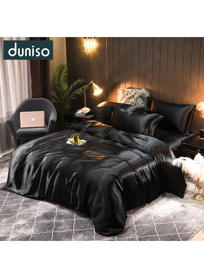 4-Piece Bedding Set Polyester Black 200x230cm