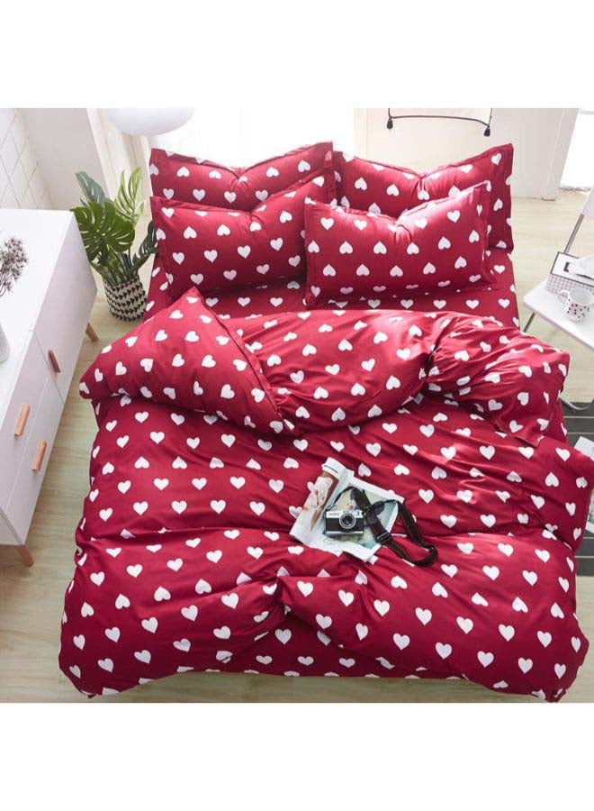 4-Piece European Style Printed Duvet Cover Set Polyester Red/White