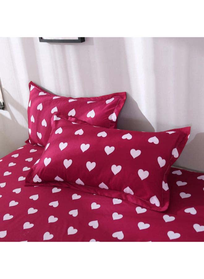 4-Piece European Style Printed Duvet Cover Set Polyester Red/White