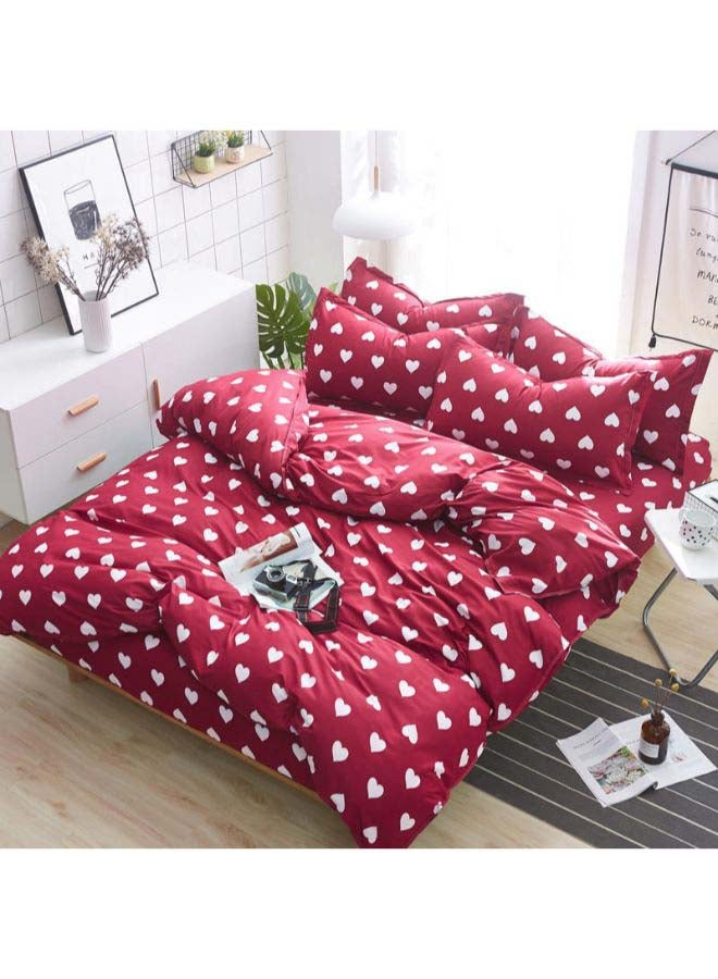4-Piece European Style Printed Duvet Cover Set Polyester Red/White