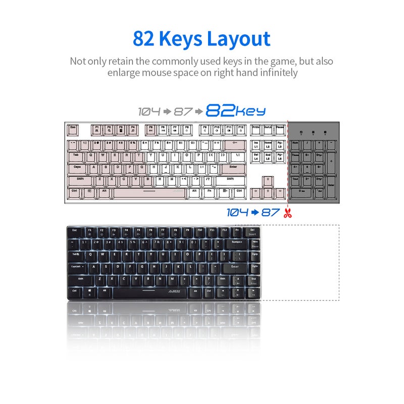 AK33 82 Keys USB Wired Monochromatic Backlight Gaming Keyboard