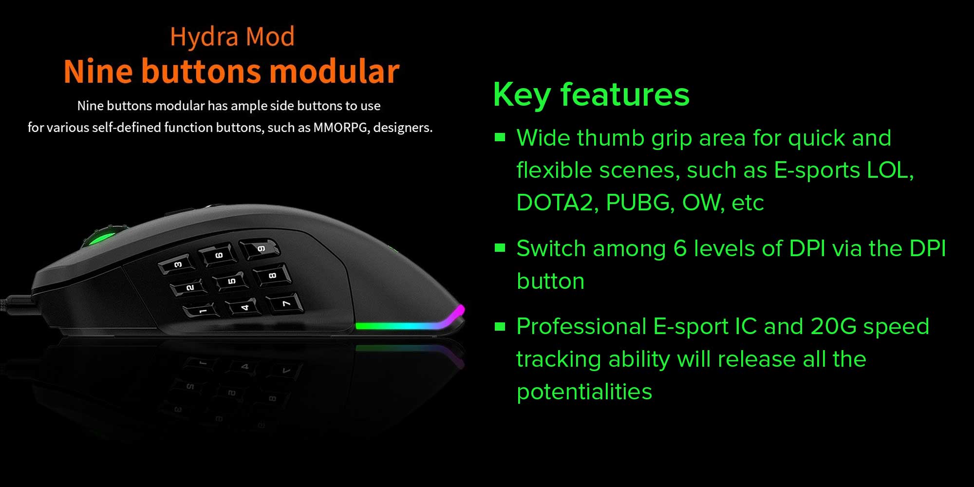 GTI Modular Wired Optical Sensor Gaming Mouse