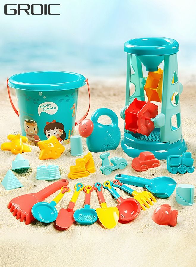 23Pcs Sand Molds Beach Toys, Sand Castle Building Kit, Children's Beach Bucket,Hourglass Tool,Beach Toys Sand Toys Set,Outside Playset