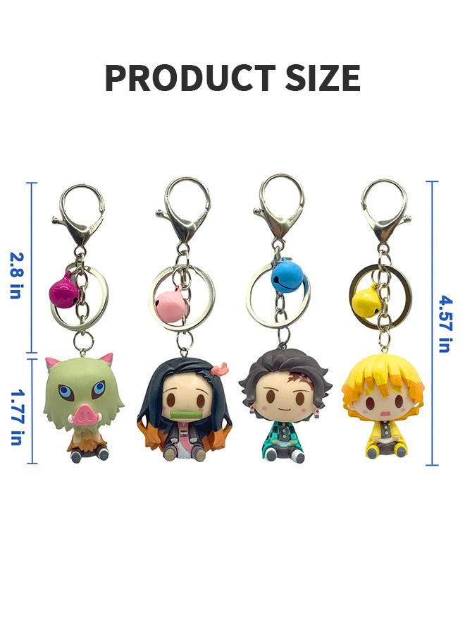 4-Pcs Demon Slayer Figure Mini Figures Keychain, 1.77 Inch Anime Statues Set Upgraded Statues Key Chain Action Anime Movable Doll Toy Collection Decoration Model Statue Animation