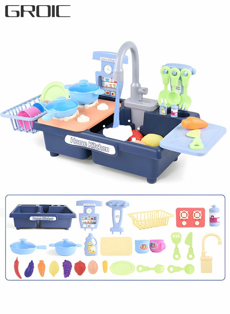 Kitchen Play Sink Toys, Fun & Educative Kids Toy Sink,Sink Toys with Cooking Stove Accessories, Dish Rack, Pot and Pan, Pretend Role Play Toy