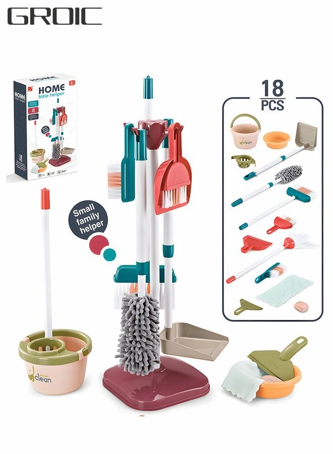 Kids Cleaning Set for Toddlers,Kids Broom Toy Set,Pretend Role Play Household House Keeping Toy Home Cleaning Products for Toddlers Kids Children with brush, Spray Bottle