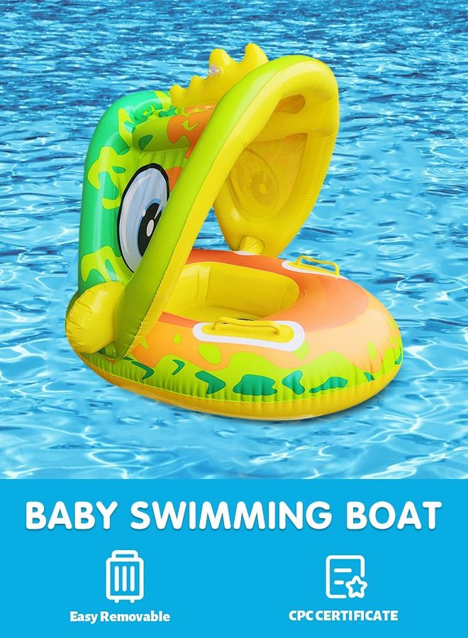 Inflatable Baby Pool Float Swimming Ring with Sun Canopy with Inflator Pump,Dinosaur Infant Pool Float for Kids,Babys' Inflatable Seat,Pool Supplies