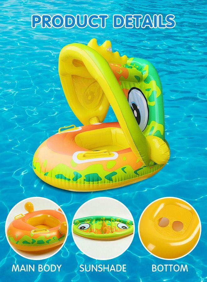 Inflatable Baby Pool Float Swimming Ring with Sun Canopy with Inflator Pump,Dinosaur Infant Pool Float for Kids,Babys' Inflatable Seat,Pool Supplies