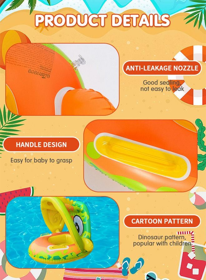 Inflatable Baby Pool Float Swimming Ring with Sun Canopy with Inflator Pump,Dinosaur Infant Pool Float for Kids,Babys' Inflatable Seat,Pool Supplies