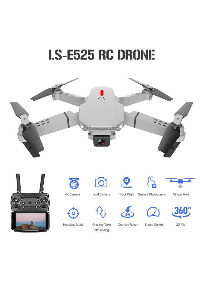 LS-E525 RC Drone with Camera 4K Drone Dual Camera WiFi FPV Drone Headless Mode Altitude Hold Gesture Photo Video Track Flight 3D Filp RC Qudcopter with 3 Batteries Silver