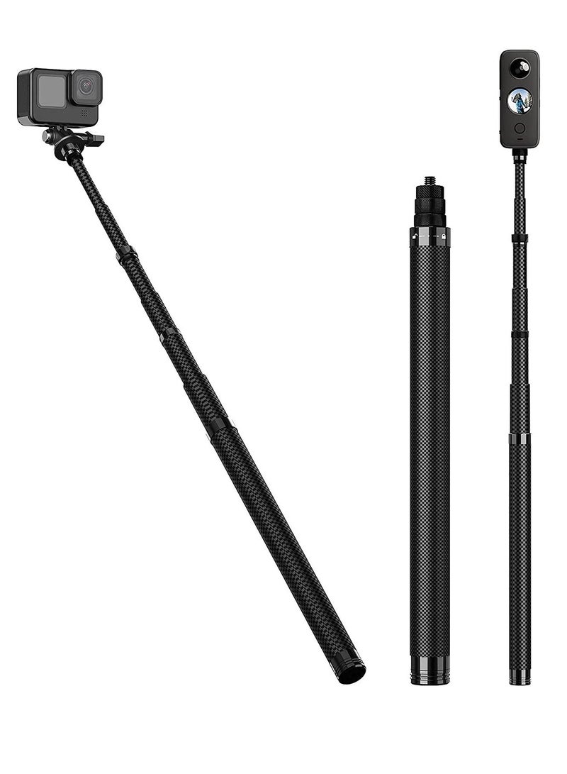 Upgraded 46” Ultra Light Carbon Fiber Selfie Stick Invisible Stick Detachable Extension Pole Monopod for GoPro Hero 10 9 8 7 6 5 4 3+ DJI Osmo SJCAM Insta 360 ONE X/X2 Xiao Yi Action Camera