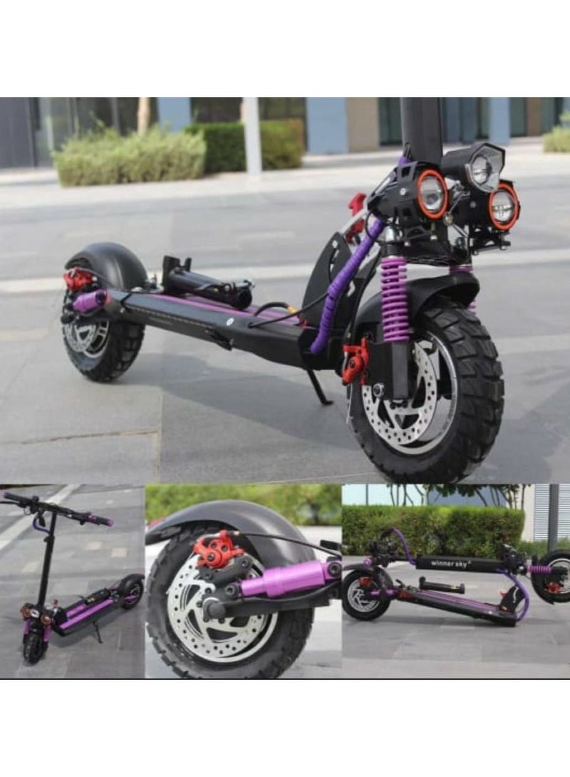 Electric Scooter E10 3 lights Upgraded Version 65KM Battery 48W Motor 1200W Extra Smooth Purple