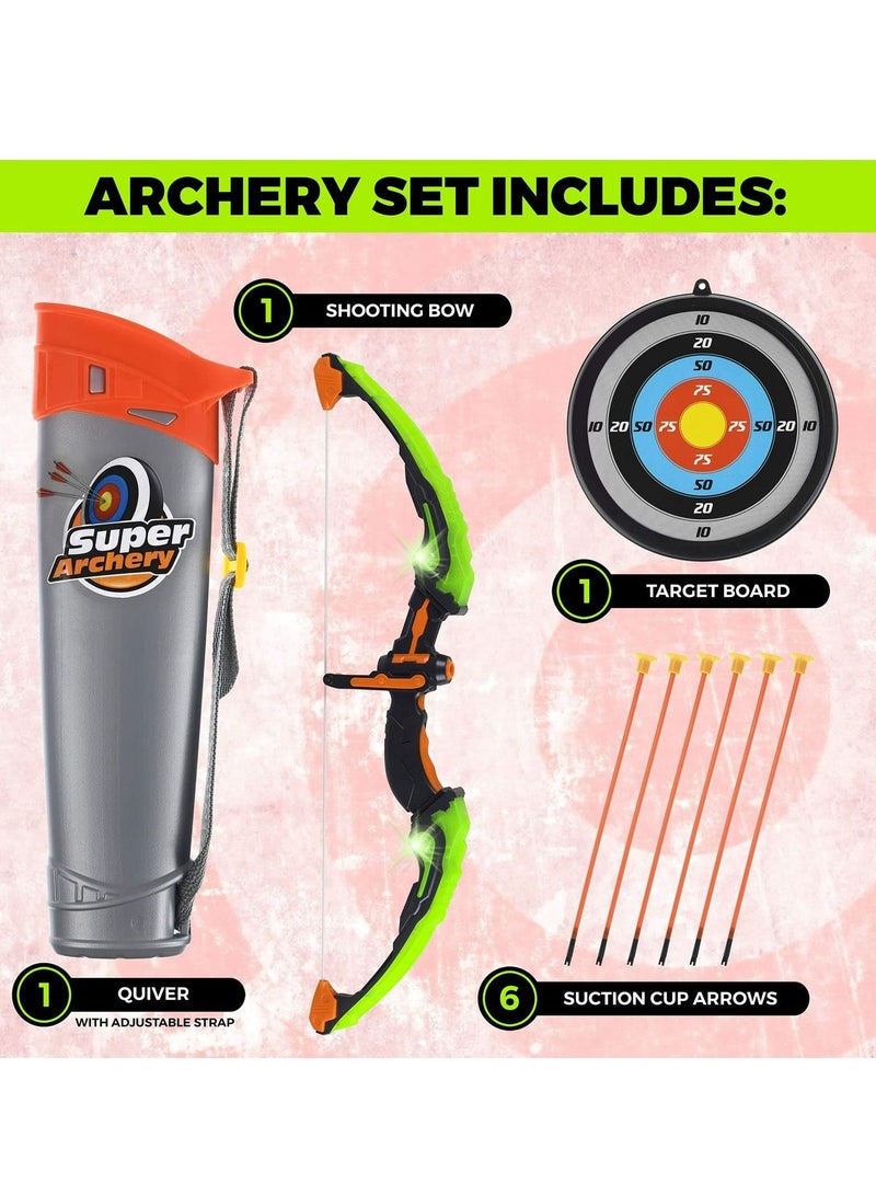 Bow and Arrow Set for Kids, Light Up Archery Toy Set, Includes 6 Suction Cup Arrows, Target and Quiver, Outdoor Toys for Kids, Gifts for Boys and Girls Ages 7+ Years Old