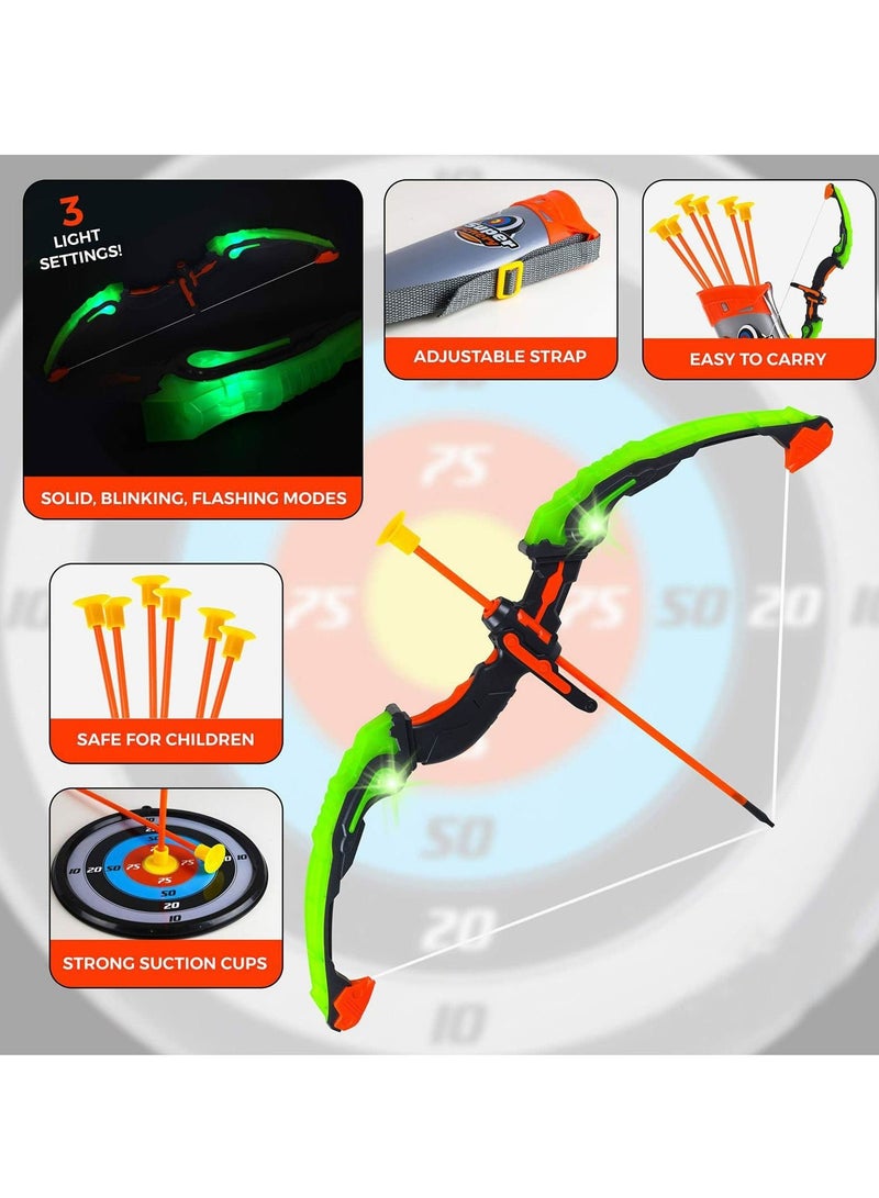 Bow and Arrow Set for Kids, Light Up Archery Toy Set, Includes 6 Suction Cup Arrows, Target and Quiver, Outdoor Toys for Kids, Gifts for Boys and Girls Ages 7+ Years Old