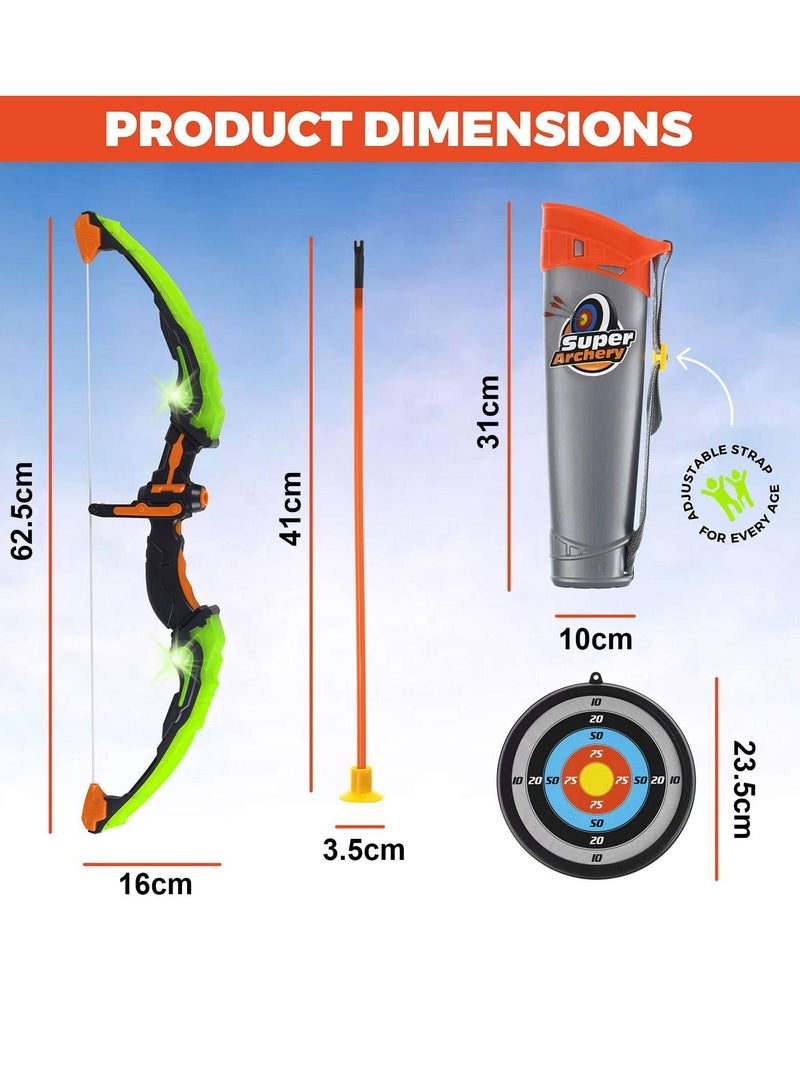 Bow and Arrow Set for Kids, Light Up Archery Toy Set, Includes 6 Suction Cup Arrows, Target and Quiver, Outdoor Toys for Kids, Gifts for Boys and Girls Ages 7+ Years Old