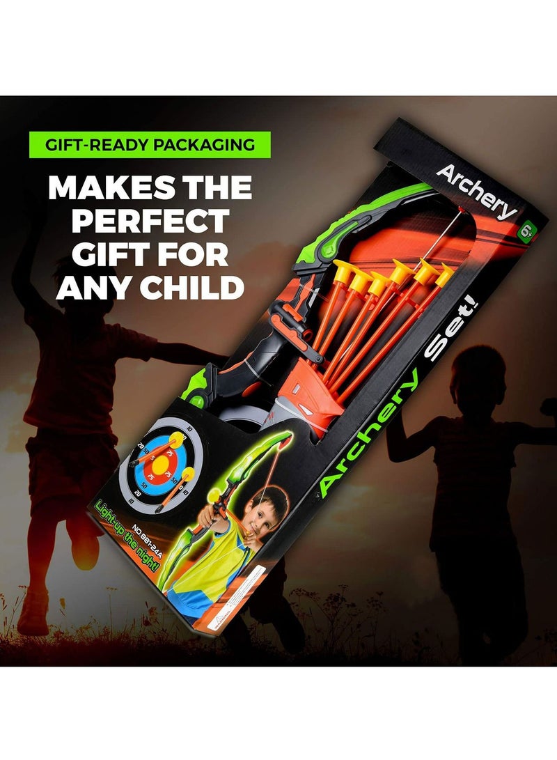 Bow and Arrow Set for Kids, Light Up Archery Toy Set, Includes 6 Suction Cup Arrows, Target and Quiver, Outdoor Toys for Kids, Gifts for Boys and Girls Ages 7+ Years Old