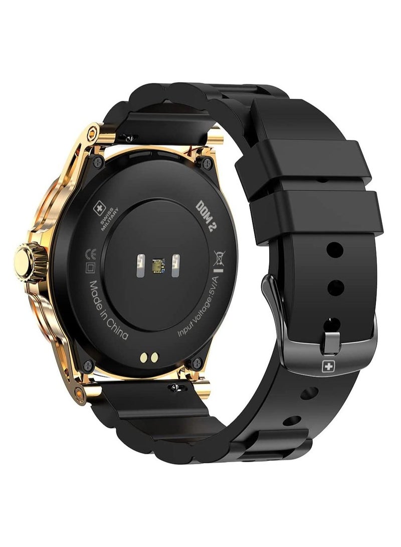 Swiss Military Dom 2 Smartwatch: Receive & Make Calls,Sport Features,Heart Rate,Blood Pressure, Oxygen Level Monitoring, Magnetic Charging,5-7 Days Battery Life Compatible with iOS/Android-Yellow Gold