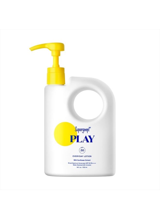 PLAY Everyday Lotion SPF 50-18 fl oz - Broad Spectrum Body & Face Sunscreen for Sensitive Skin - Great for Active Days - Fast Absorbing, Water & Sweat Resistant - Reef Friendly