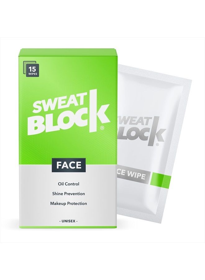 Antiperspirant Face Wipes for Men & Women - Helps Control Oily Skin, Shine & Facial Perspiration - Enhances Makeup Longevity - Clinically Tested - Vitamin E - Box of 15 Travel Size Wipes