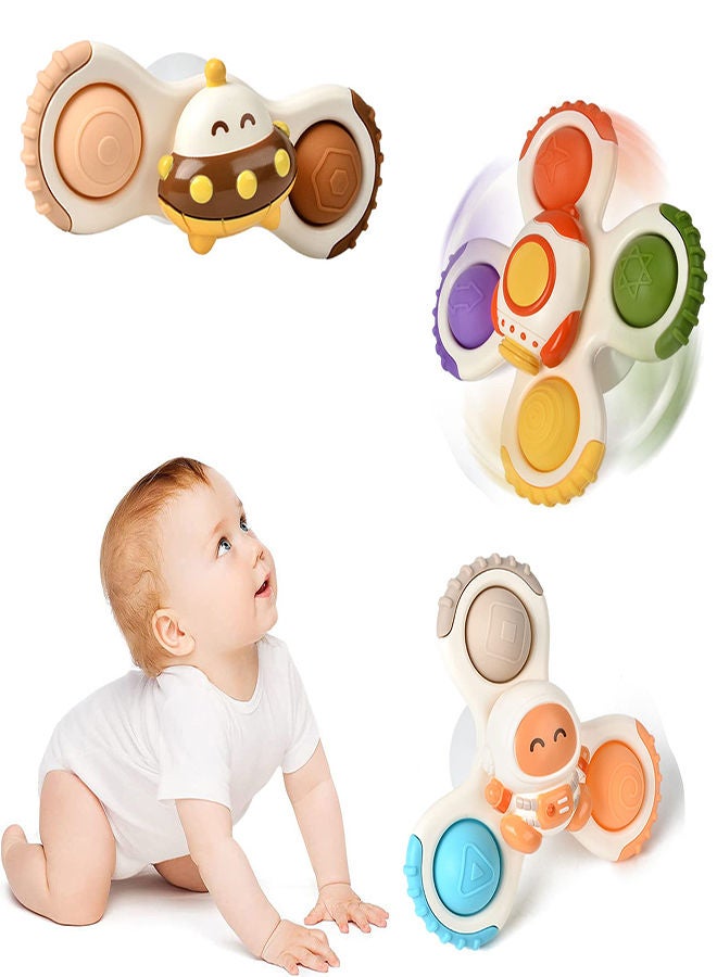 Suction Cup Spinner Toy for Baby 3Pcs Sensory Toys for Toddlers 1-3 Infant Bath Toy Toddler Travel Toys with Spinning Top Baby First Birthday for 1 2 3 Year Old Boys Girls Preschool Toys